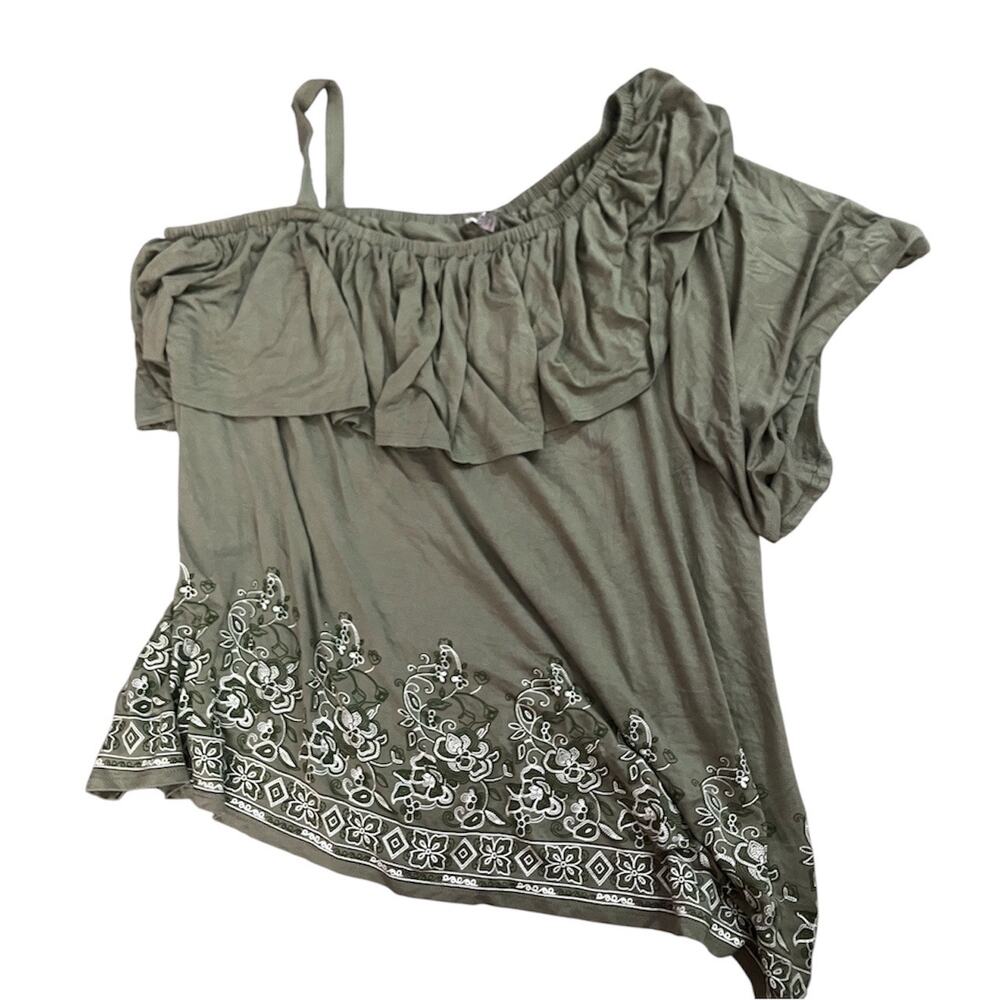 Avenue Olive Off Shoulder Ruffle Blouse Plus Size 22/24 Boho Floral Top